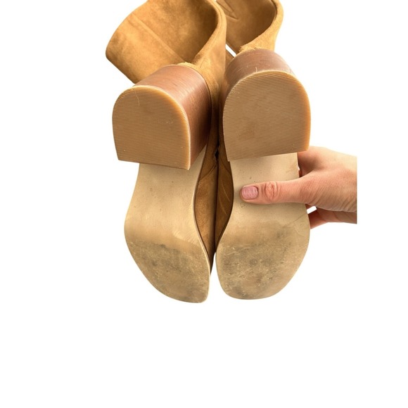 Women's Brown Suede Leather Campus Block Heel Tall Zip Up Square Toe Boots 9.5 - Picture 7 of 12